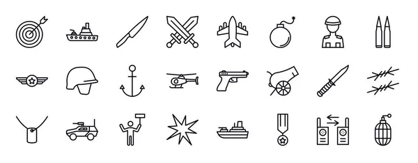Set Icone Dell Esercito Della Linea Modificabile Guerra Esercito Guerra — Vettoriale Stock