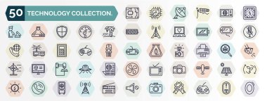 set of technology collection. web icons in outline style. thin line icons such as circuit board, kitchen timer, holiday, , sega gamepad, printing, 3d printers, reflex photo camera, reciever,