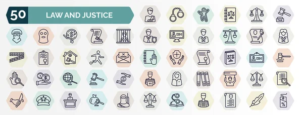 Ensemble Icônes Web Droit Justice Dans Style Contour Icônes Minces — Image vectorielle