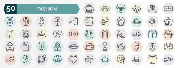 Set Fashion Web Icons Outline Style Thin Line Icons Sweater — Vector de stock