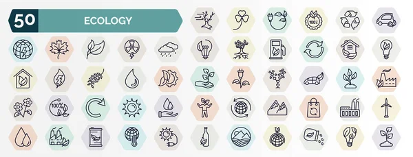 Set Ecology Web Icons Outline Style Thin Line Icons Wind —  Vetores de Stock