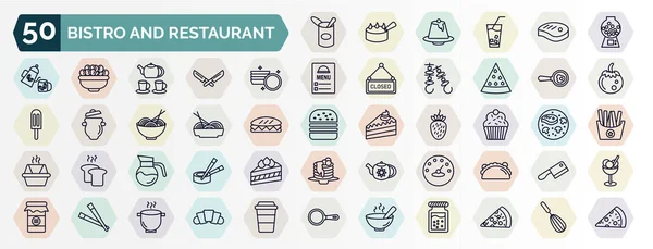 Set Bistro Restaurant Web Icons Outline Style Thin Line Icons — Vector de stock