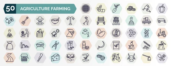 Set Agriculture Farming Web Icons Outline Style Thin Line Icons — Archivo Imágenes Vectoriales