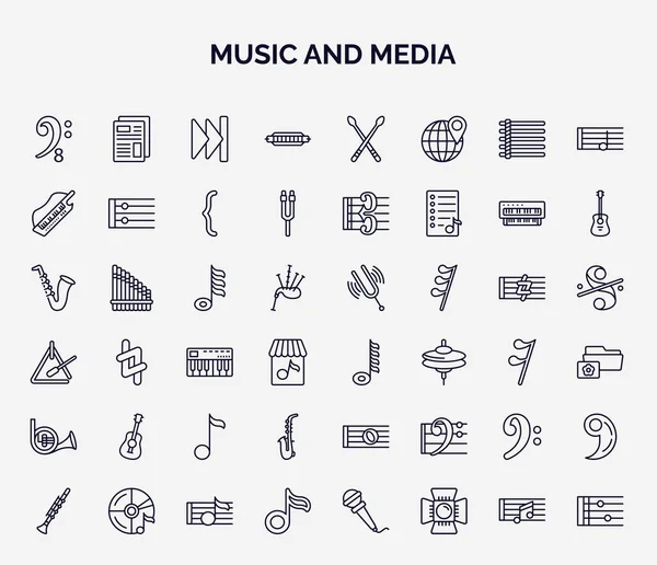 Set Music Media Web Icons Outline Style Thin Line Icons — Image vectorielle