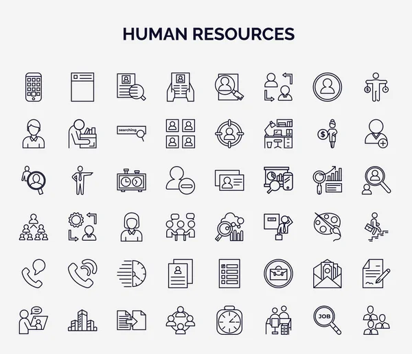 Conjunto Iconos Web Recursos Humanos Estilo Esquema Iconos Línea Delgada — Archivo Imágenes Vectoriales