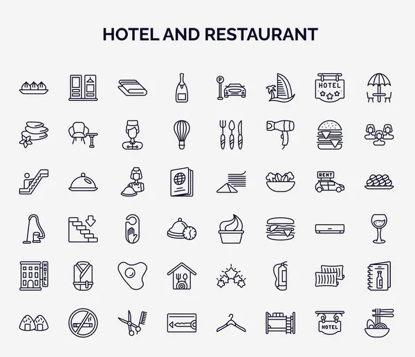 Set Hotel Restaurant Web Icons Outline Style Thin Line Icons — Image vectorielle