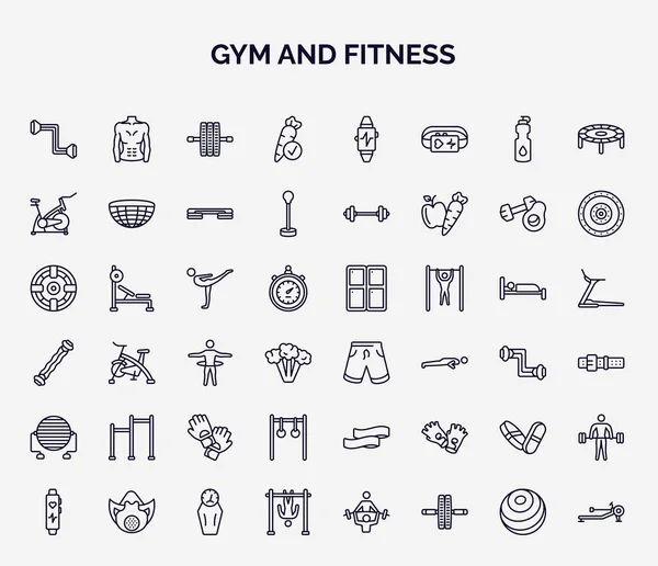 Set Gym Fitness Web Icons Outline Style Thin Line Icons — Archivo Imágenes Vectoriales