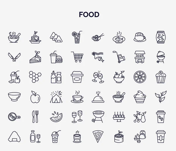 Set Food Web Icons Outline Style Thin Line Icons Bowl — Wektor stockowy