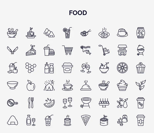 Conjunto Iconos Web Alimentos Estilo Esquema Iconos Línea Delgada Como — Archivo Imágenes Vectoriales