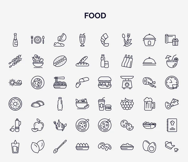 Conjunto Iconos Web Alimentos Estilo Esquema Iconos Línea Delgada Como — Archivo Imágenes Vectoriales