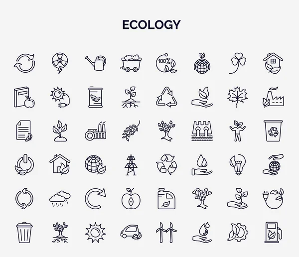 Eine Reihe Von Ökologie Websymbolen Umrissstil Dünne Linie Symbole Wie — Stockvektor