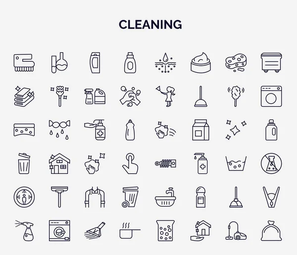 Set Cleaning Web Icons Outline Style Thin Line Icons Scrub — Image vectorielle