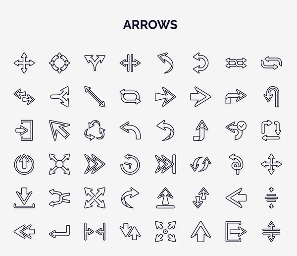 Reihe Von Pfeilen Web Symbole Umriss Stil Thin Line Symbole — Stockvektor