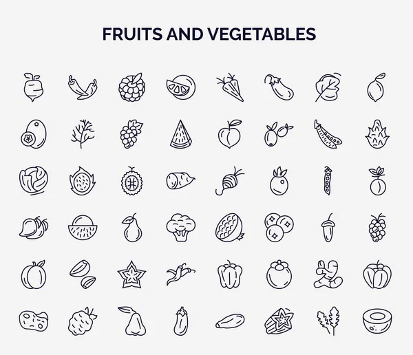 Set Fruits Vegetables Web Icons Outline Style Thin Line Icons Ilustracje Stockowe bez tantiem