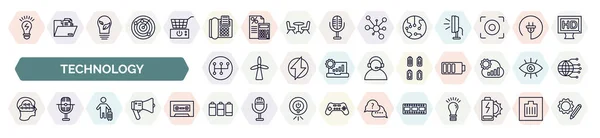 Set Technology Icons Outline Style Thin Line Icons Electric Light — Vetor de Stock