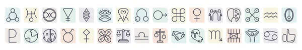 Set Zodiac Icons Outline Style Thin Line Icons Silver Still — Stock Vector