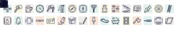 Набір Значків Інструментів Посуду Стилі Контур Тонкі Іконки Лінії Такі — стоковий вектор