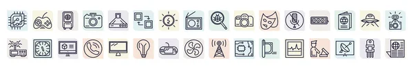 Set Technology Icons Outline Style Thin Line Icons Computer Microprocessor — Stock Vector