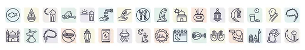 Set Religion Icons Outline Style Thin Line Icons Inclined Fish — Stock vektor