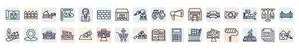 Set Real Estate Icons Outline Style Thin Line Icons Blueprint — Stock vektor