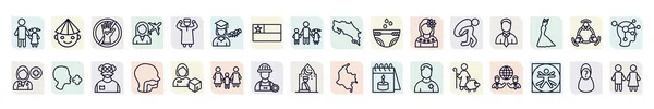 Set People Icons Outline Style Thin Line Icons Father Daughter — Stock vektor