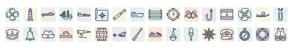 Set Nautical Icons Outline Style Thin Line Icons Propeller Roofless — Stock vektor