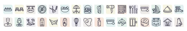 Set Hotel Restaurant Icons Outline Style Thin Line Icons Dim — Stock vektor