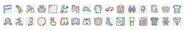 Conjunto Iconos Fútbol Estilo Esquema Iconos Línea Delgada Como Banderín — Archivo Imágenes Vectoriales