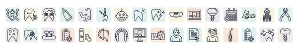 Set Dentist Icons Outline Style Thin Line Icons Dental Protection — Stock vektor