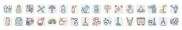 Set Cleaning Icons Outline Style Thin Line Icons Soak Cleaning — Stock Vector