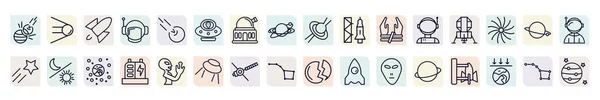 Set Astronomy Icons Outline Style Thin Line Icons Space Collision — Stock Vector
