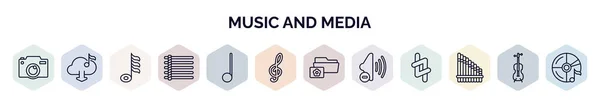 Musik Und Medien Web Icons Umrissen Stil Thin Line Symbole — Stockvektor