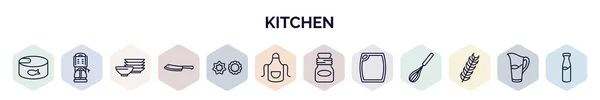 Conjunto Iconos Web Cocina Estilo Esquema Iconos Línea Delgada Como — Vector de stock