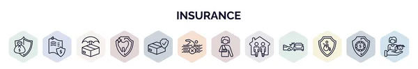 Set Insurance Web Icons Outline Style Thin Line Icons Savings — Stock Vector