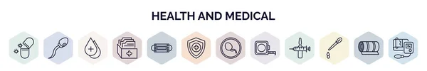 set of health and medical web icons in outline style. thin line icons such as antibiotics, sperm, blood drop, medical file, medical mask, shield, spermatozoon, measure tape, pipette icon.