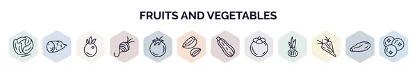 Sada Webových Ikon Ovoce Zeleniny Stylu Osnovy Tenké Linie Ikony — Stockový vektor