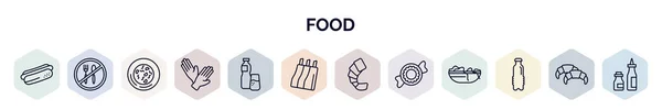 Essenssymbole Umrissstil Thin Line Symbole Wie Hotdog Und Brot Kein — Stockvektor