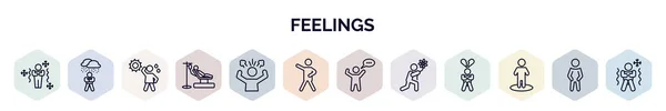 Set Feelings Web Icons Outline Style Thin Line Icons Chill — Stock Vector