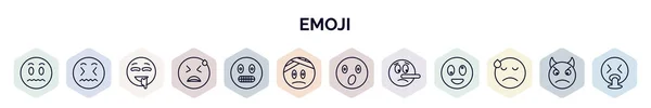 Conjunto Ícones Web Emoji Estilo Esboço Ícones Linha Fina Como —  Vetores de Stock