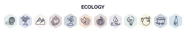 Conjunto Iconos Web Ecología Estilo Esquema Iconos Línea Delgada Como — Vector de stock