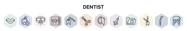 Conjunto Iconos Web Del Dentista Estilo Esquema Iconos Línea Delgada — Vector de stock