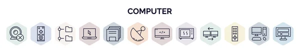 Set Van Computer Web Iconen Outline Stijl Dunne Lijn Pictogrammen — Stockvector