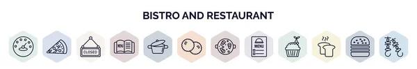 Bistro Restoran Web Simgelerinin Ana Hatları Nce Çizgi Simgeleri Ölçü — Stok Vektör