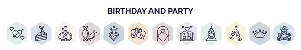 Set Birthday Party Web Icons Outline Style Thin Line Icons — Stock Vector