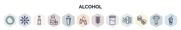 Conjunto Iconos Web Alcohol Estilo Esquema Iconos Línea Delgada Como — Vector de stock