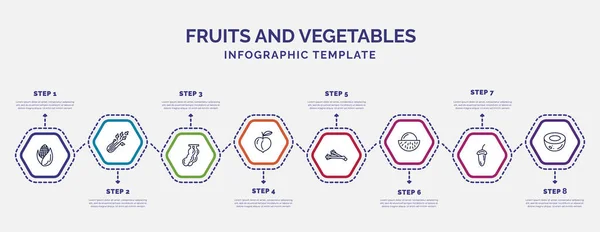 Plantilla Infografía Con Iconos Opciones Pasos Infografía Para Concepto Frutas — Vector de stock