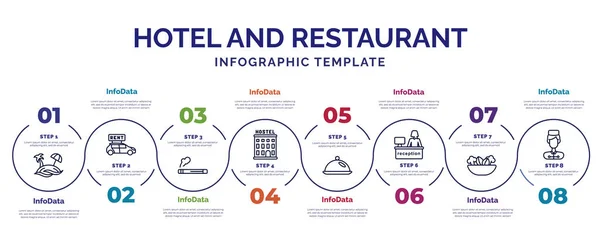 Simgeli Basamaklı Bilgi Şablonu Otel Restoran Konsepti Için Bilgi Plaj — Stok Vektör