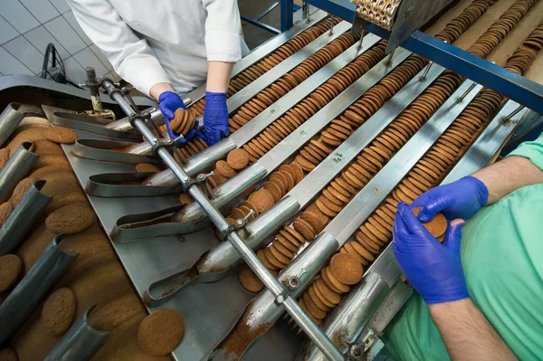 Много сладких тортов завода массовое производство — стоковое фото