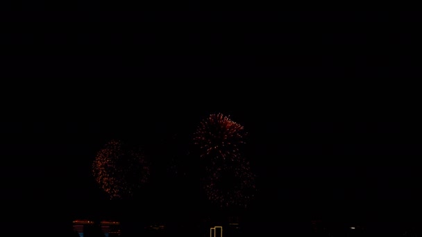Όμορφα εορταστικά πυροτεχνήματα στη νυχτερινή πόλη. — Αρχείο Βίντεο