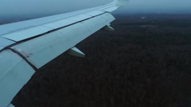 Vista de uma asa de avião em voo — Vídeo de Stock